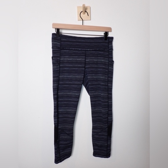 Lululemon Pace Rival Crop *22" Cyber Stripe Naval Blue Black / Black size 8 - Picture 1 of 12